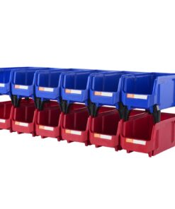 VEVOR 12-Pack Stackable Hanging Plastic Storage Bins 276x139x128mm, Blue/Red, Heavy Duty Organizer for Home & Office