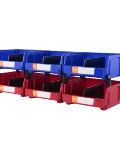 VEVOR Heavy Duty Stackable Plastic Storage Bins 276x279x128mm, 6-Pack, Blue/Red, Hanging Organizer for Home & Office