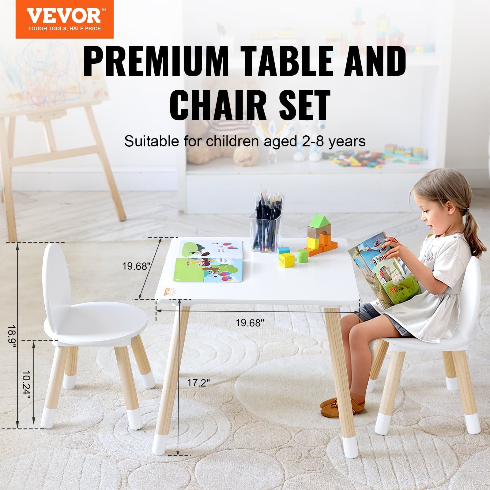 VEVOR Kids Table & 2 Chairs Set for Ages 2–8, Multi-Activity Toddler Table for Drawing, Learning, Reading, and Play – Paveikslėlis 2