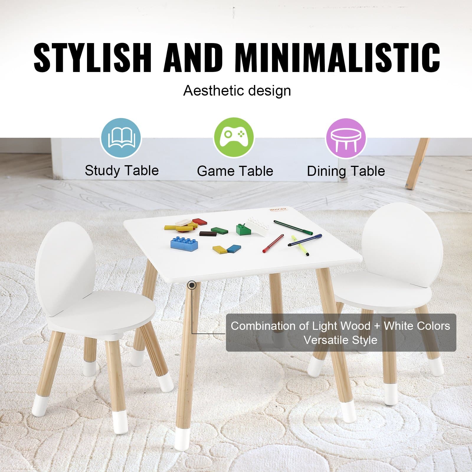 VEVOR Kids Table & 2 Chairs Set for Ages 2–8, Multi-Activity Toddler Table for Drawing, Learning, Reading, and Play – Paveikslėlis 3
