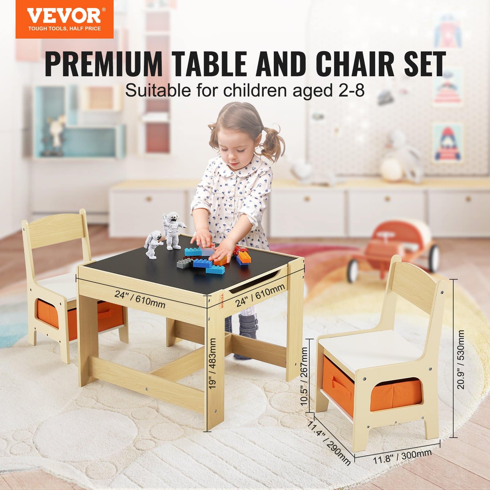 VEVOR Kids Wooden Activity Table & Chair Set with Storage Boxes, Multi-Function Play & Learning Desk for Toddlers 2–8 Years – Paveikslėlis 2