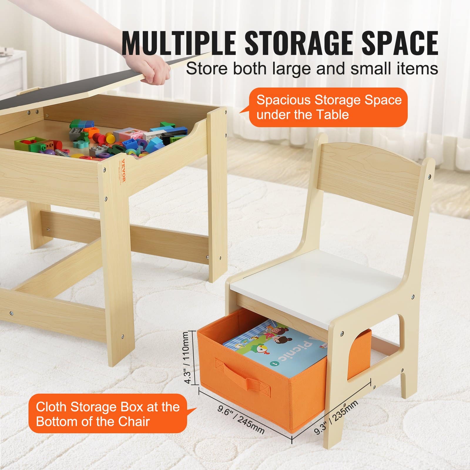 VEVOR Kids Wooden Activity Table & Chair Set with Storage Boxes, Multi-Function Play & Learning Desk for Toddlers 2–8 Years – Paveikslėlis 3
