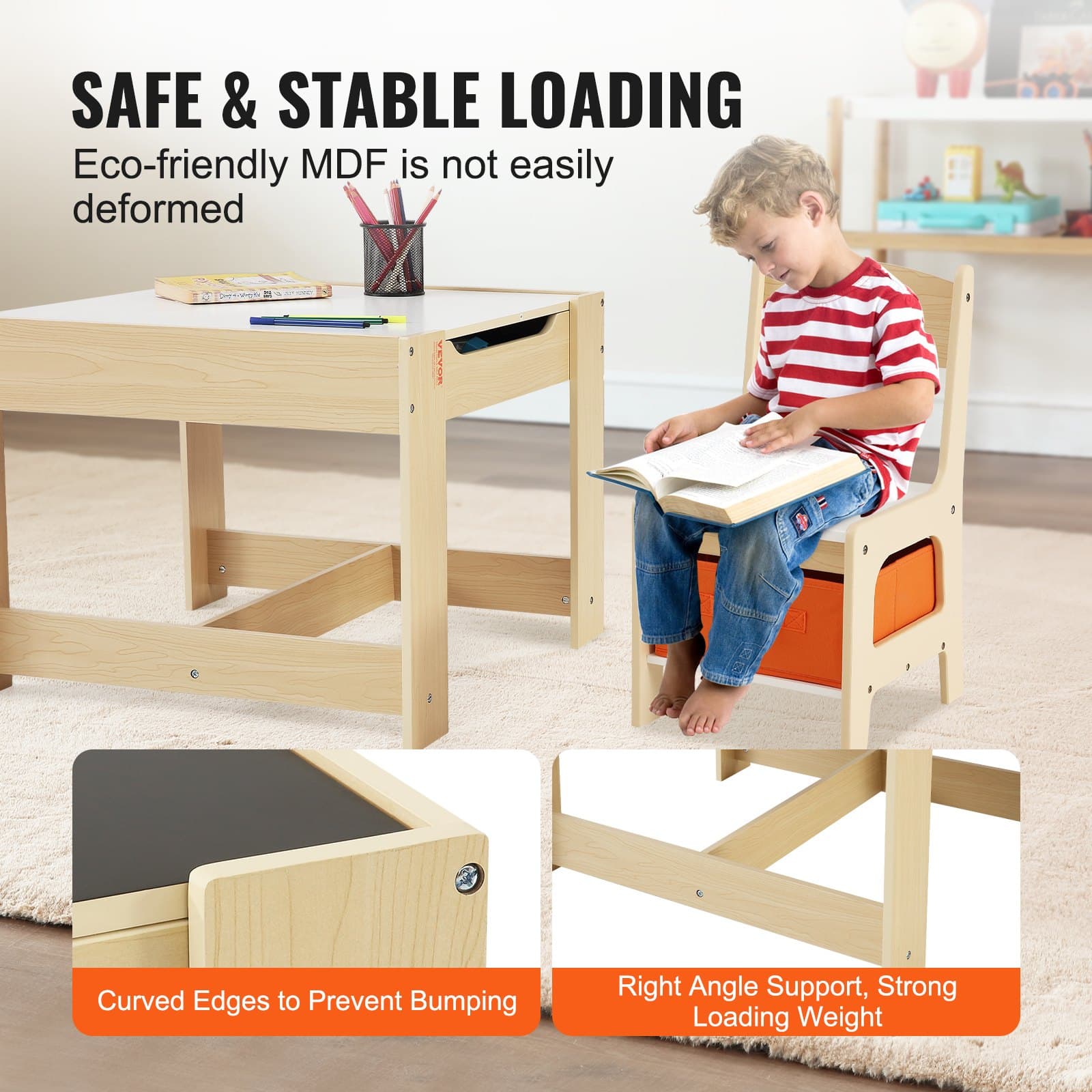 VEVOR Kids Wooden Activity Table & Chair Set with Storage Boxes, Multi-Function Play & Learning Desk for Toddlers 2–8 Years – Paveikslėlis 5