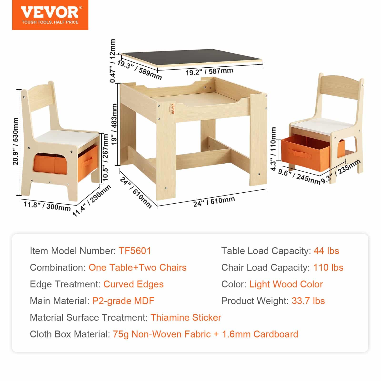 VEVOR Kids Wooden Activity Table & Chair Set with Storage Boxes, Multi-Function Play & Learning Desk for Toddlers 2–8 Years – Paveikslėlis 7