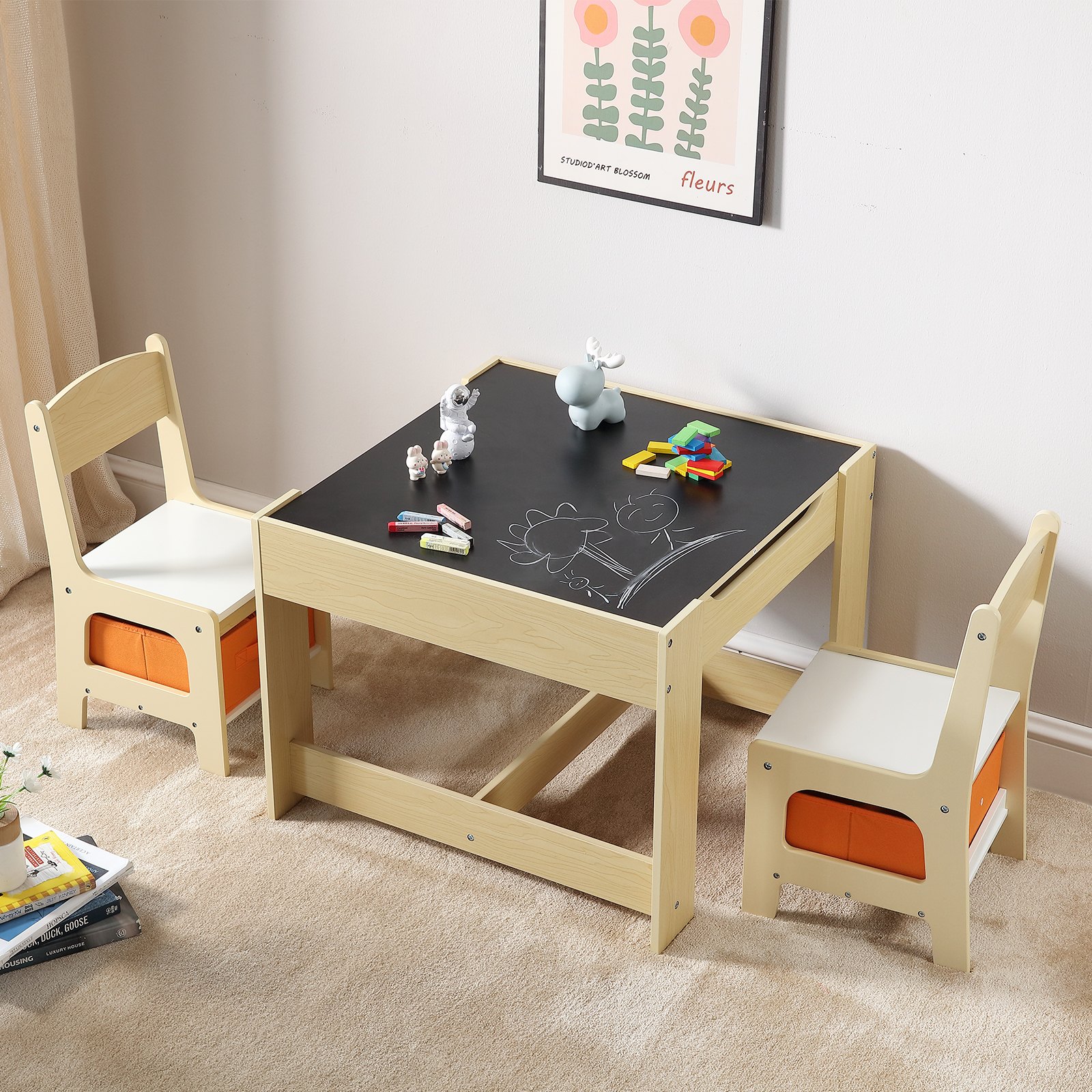 VEVOR Kids Wooden Activity Table & Chair Set with Storage Boxes, Multi-Function Play & Learning Desk for Toddlers 2–8 Years – Paveikslėlis 8