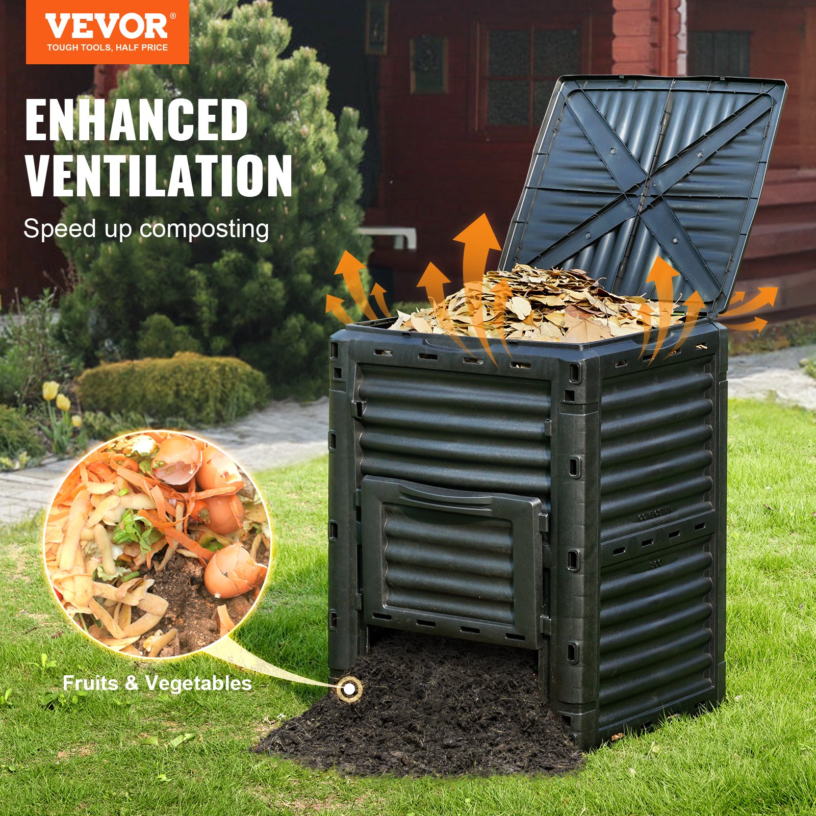 VEVOR 300L Garden Compost Bin – BPA-Free, Outdoor Composter with Lid & Bottom Door, Fast Soil Creation, Easy Assembly - Pilt 2