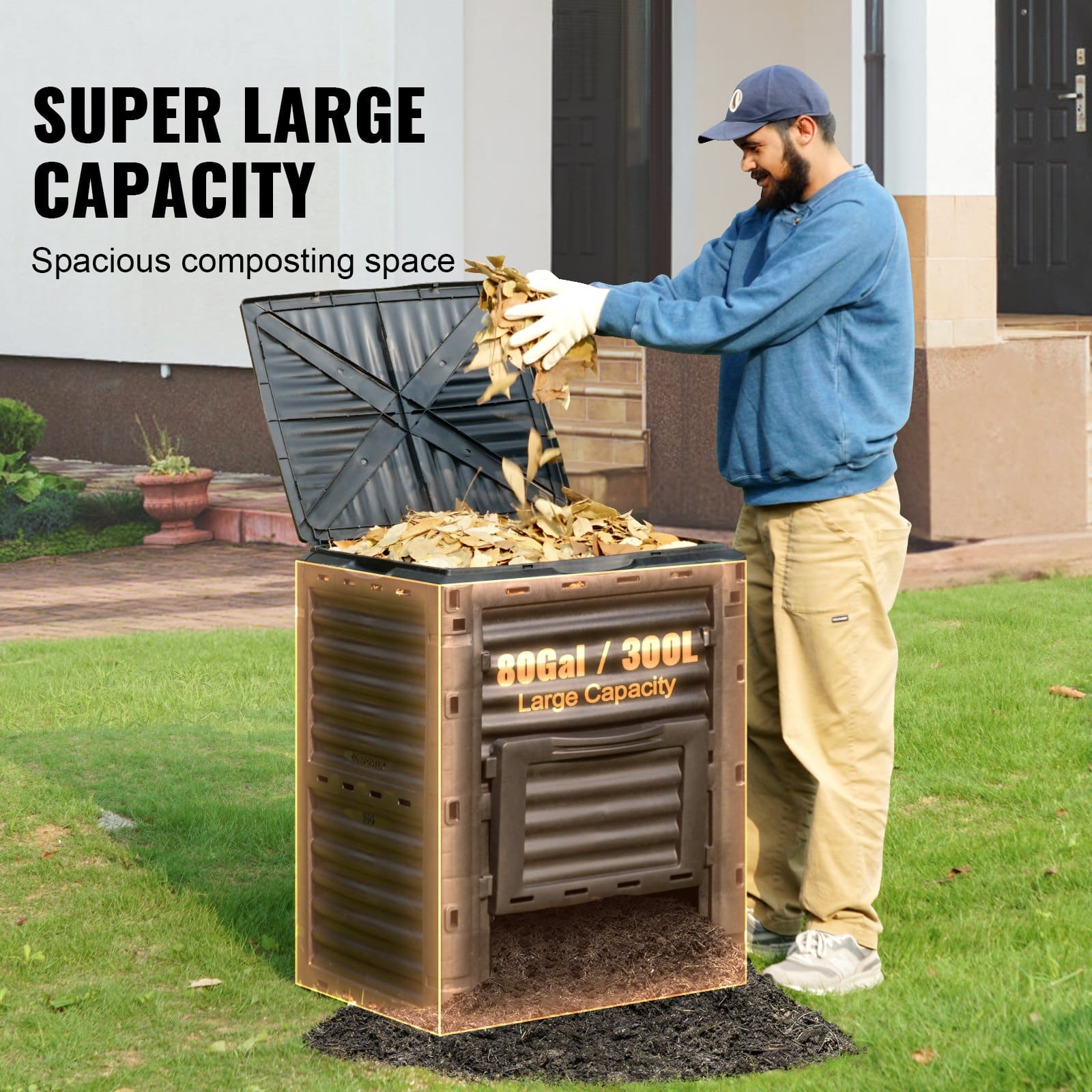 VEVOR 300L Garden Compost Bin – BPA-Free, Outdoor Composter with Lid & Bottom Door, Fast Soil Creation, Easy Assembly - Pilt 3