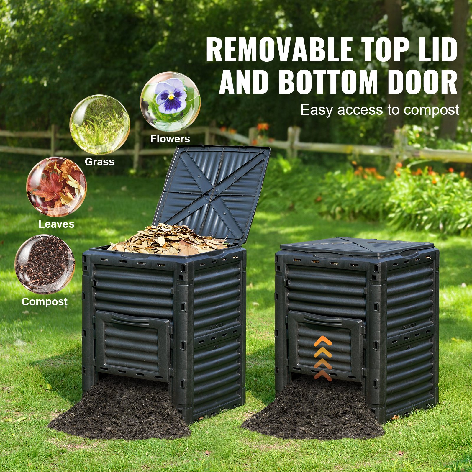 VEVOR 300L Garden Compost Bin – BPA-Free, Outdoor Composter with Lid & Bottom Door, Fast Soil Creation, Easy Assembly - Pilt 5