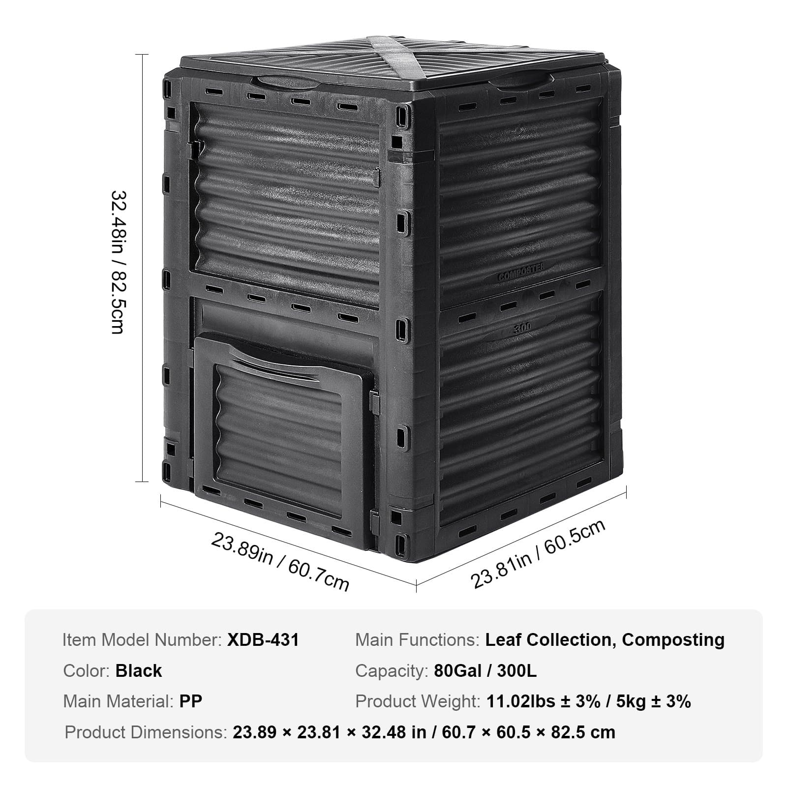 VEVOR 300L Garden Compost Bin – BPA-Free, Outdoor Composter with Lid & Bottom Door, Fast Soil Creation, Easy Assembly - Pilt 7