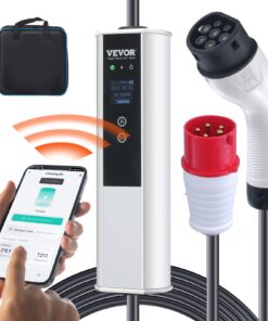 VEVOR Портативное EV Зарядное Устройство Type 2, 16A 3.68kW/11kW, 7.5м Кабель, Вилка CEE 16, LCD, IP66, Приложение, Для Дома/Путешествий