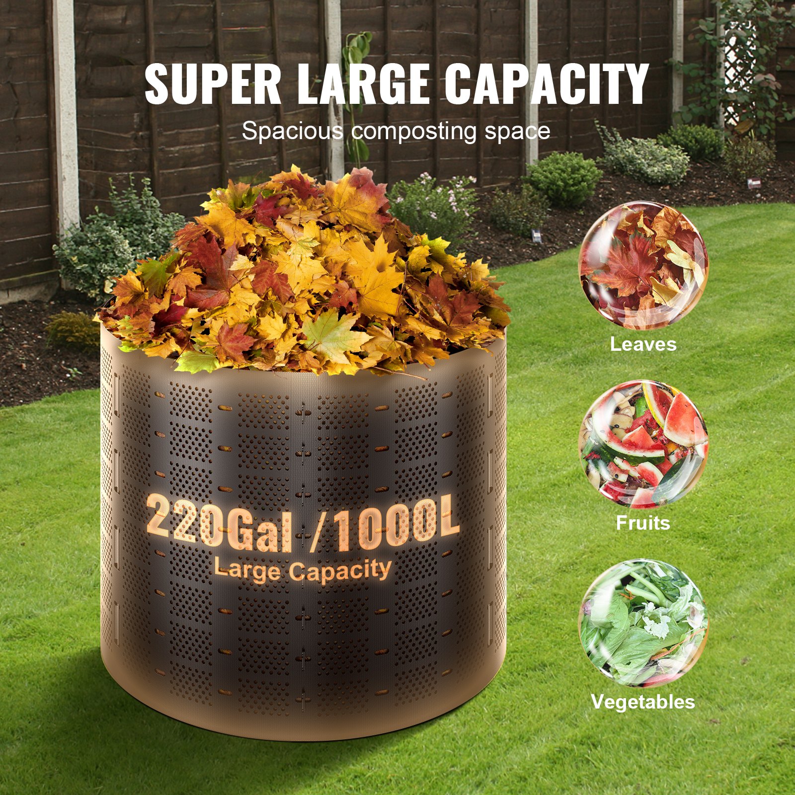 VEVOR 1000L Outdoor Compost Bin, Expandable HDPE Composter with Fast Aeration, Easy Setup, for Garden Waste & Kitchen Scraps — изображение 3