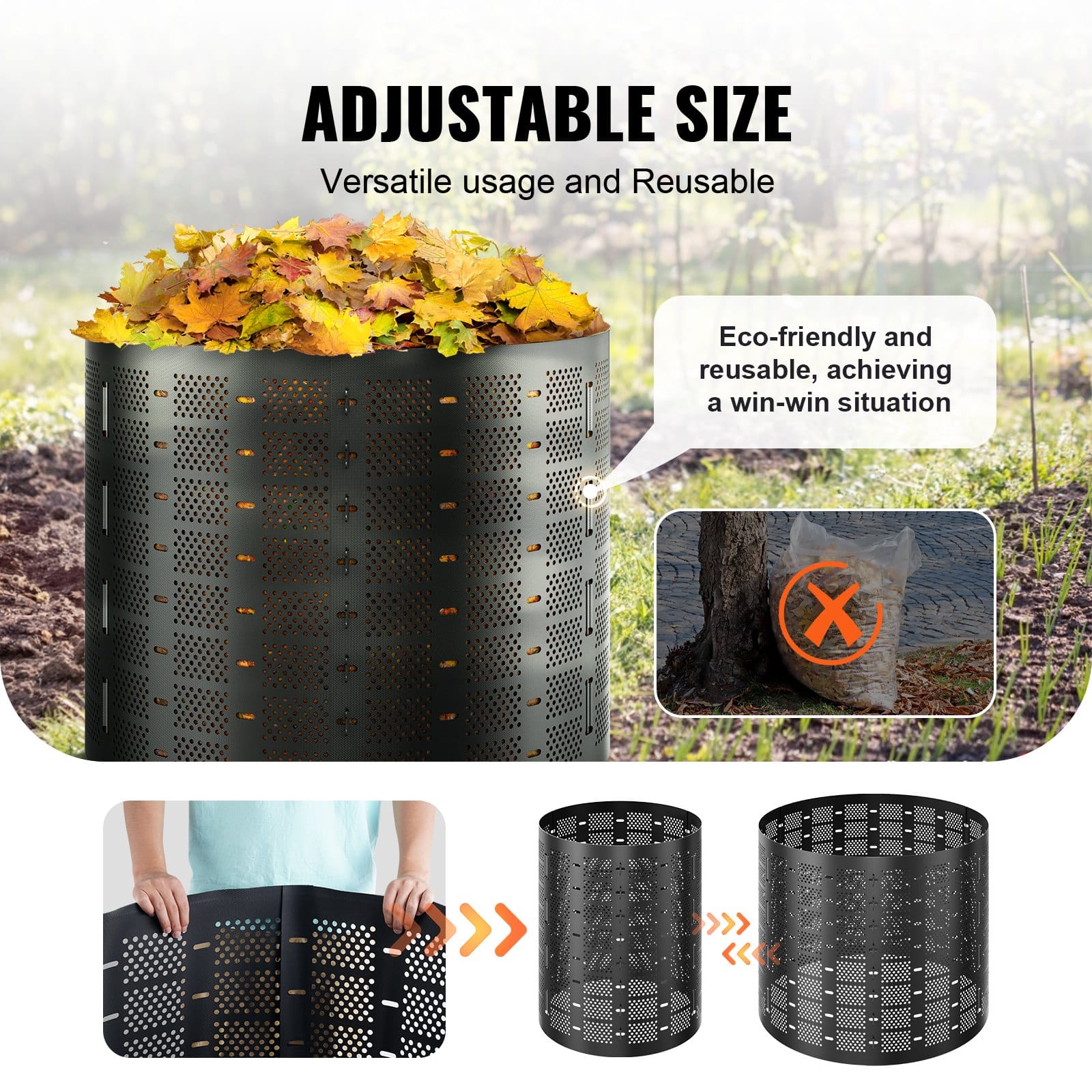 VEVOR 1000L Outdoor Compost Bin, Expandable HDPE Composter with Fast Aeration, Easy Setup, for Garden Waste & Kitchen Scraps — изображение 5