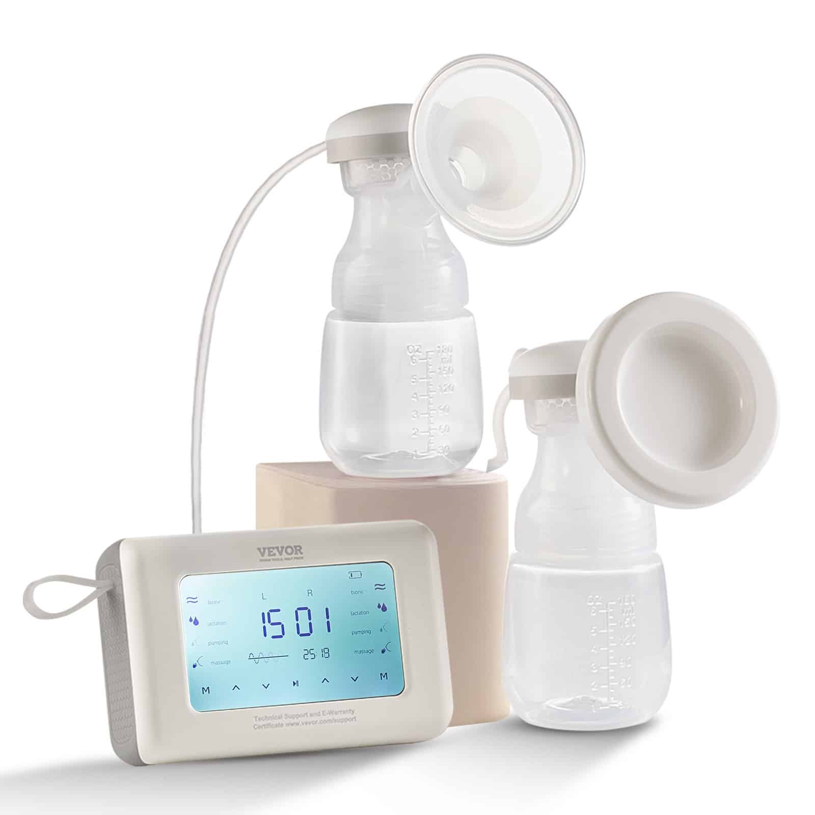 VEVOR Electric Breast Pump, Adjustable Single/Double Pump with 4 Modes, 9/15 Levels, 300mmHg Suction, 4000mAh Battery, 18/22mm Flanges