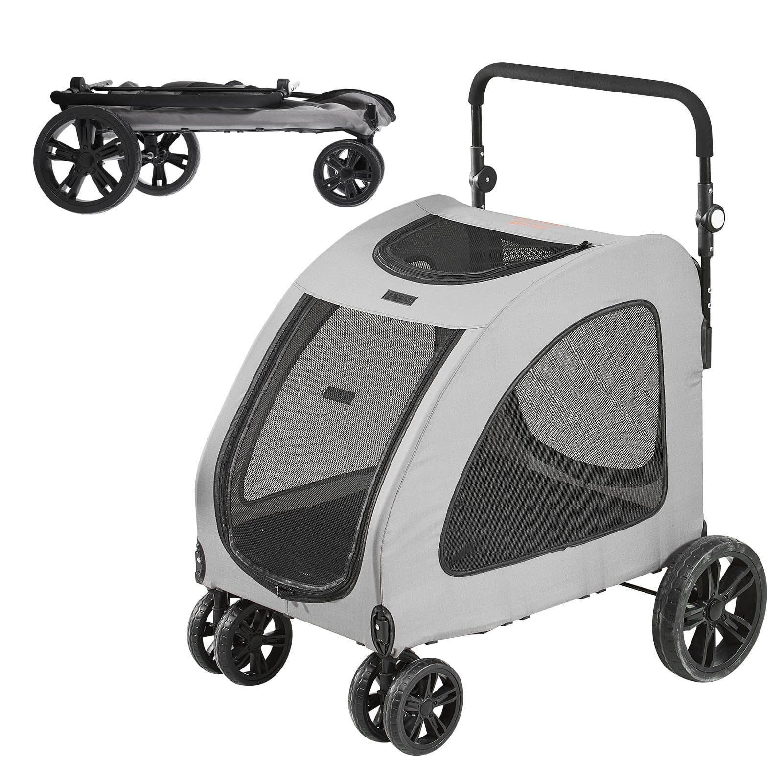 VEVOR Pet Stroller for Medium & Large Dogs, 72.6 kg Capacity, 4-Wheel with Brakes, Mesh Windows, Adjustable Handle, Dark Grey