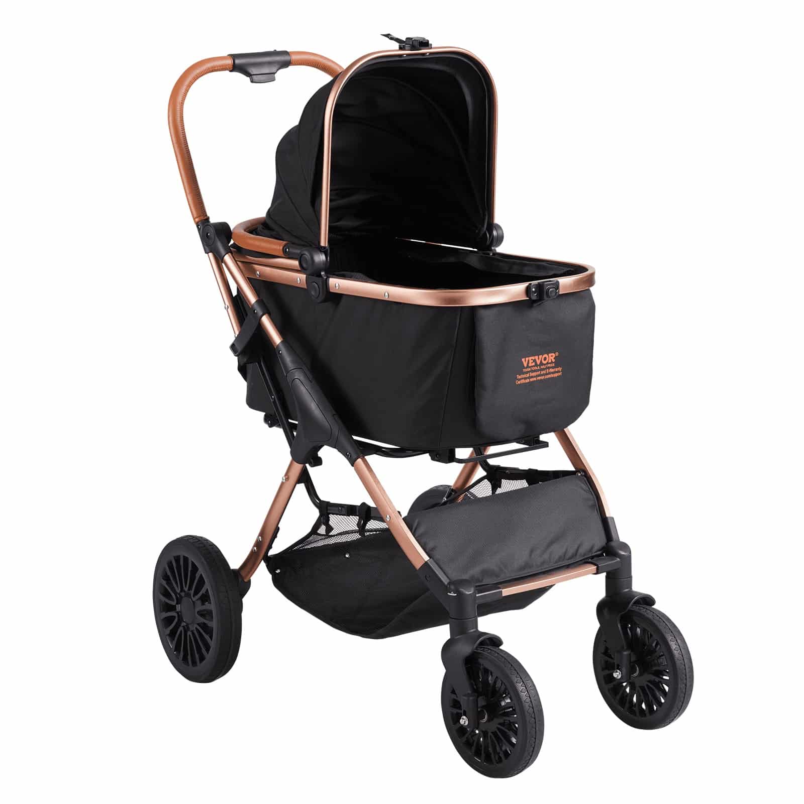 VEVOR Pet Stroller for Small to Medium Dogs, 30kg Capacity, Foldable with Detachable Carrier, Storage Basket, Black — attēls 10