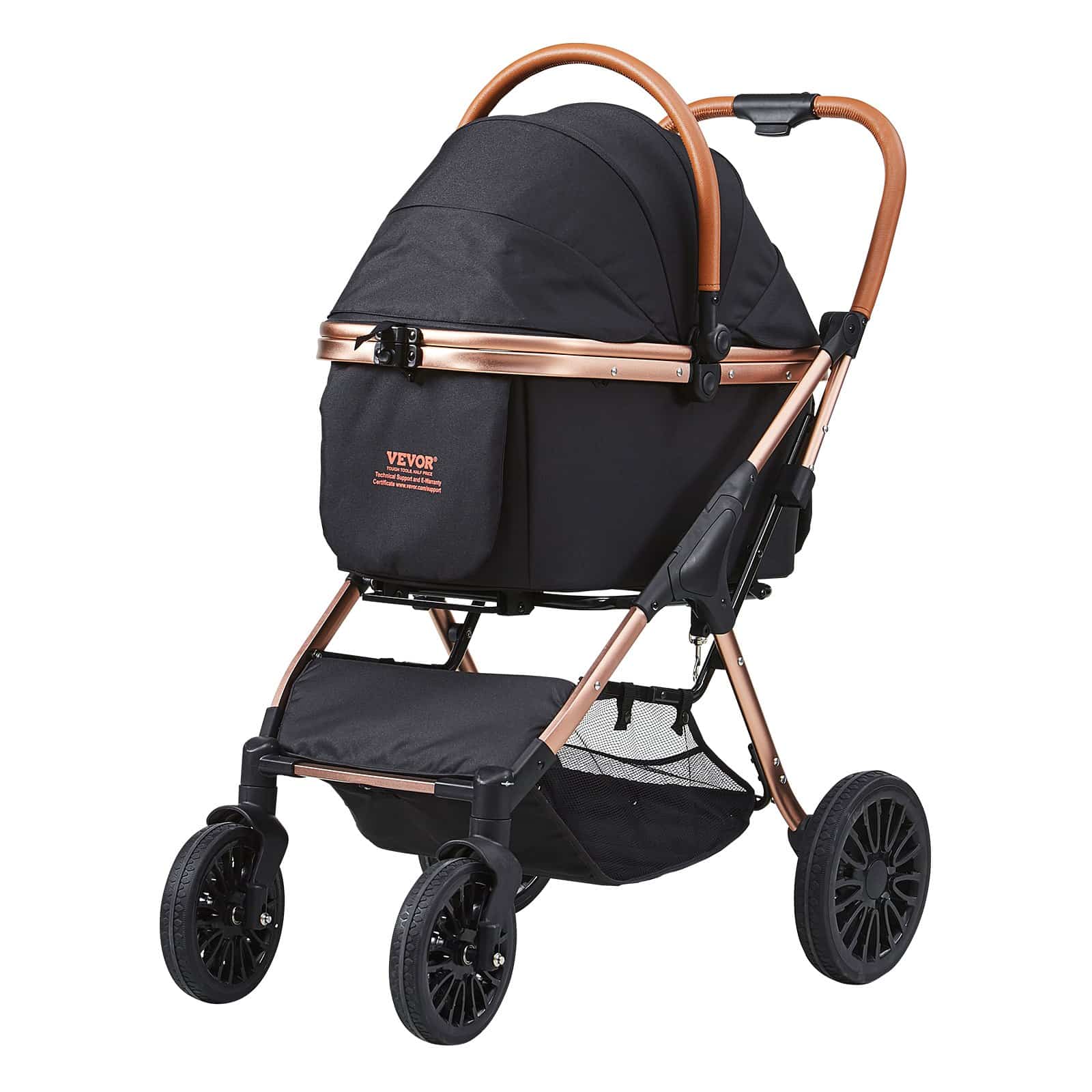VEVOR Pet Stroller for Small to Medium Dogs, 30kg Capacity, Foldable with Detachable Carrier, Storage Basket, Black — attēls 11