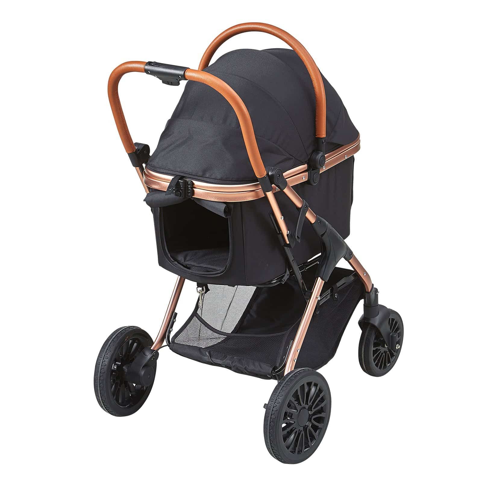 VEVOR Pet Stroller for Small to Medium Dogs, 30kg Capacity, Foldable with Detachable Carrier, Storage Basket, Black — attēls 12