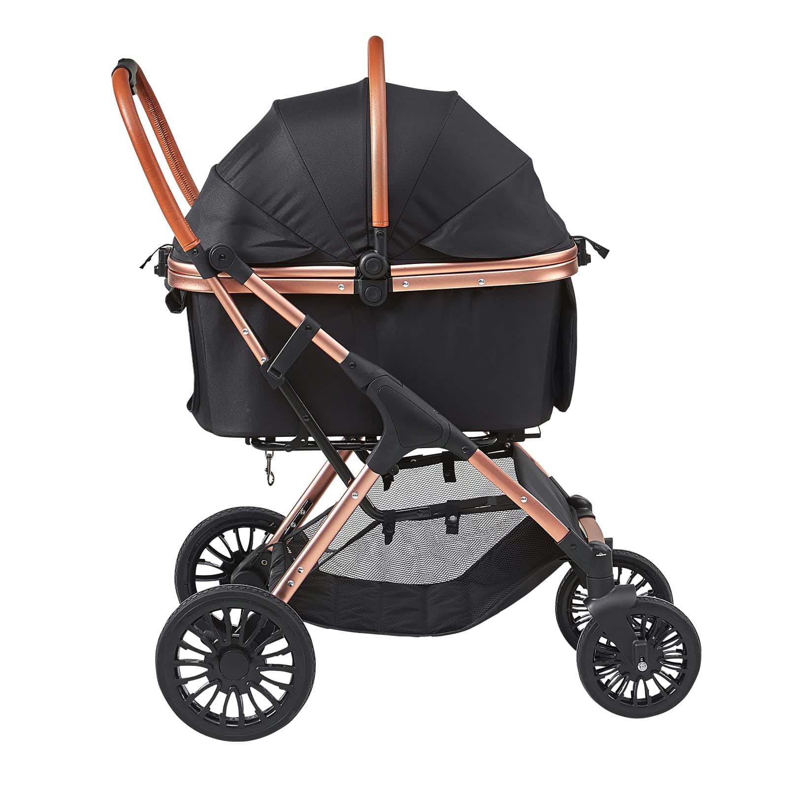 VEVOR Pet Stroller for Small to Medium Dogs, 30kg Capacity, Foldable with Detachable Carrier, Storage Basket, Black — attēls 9