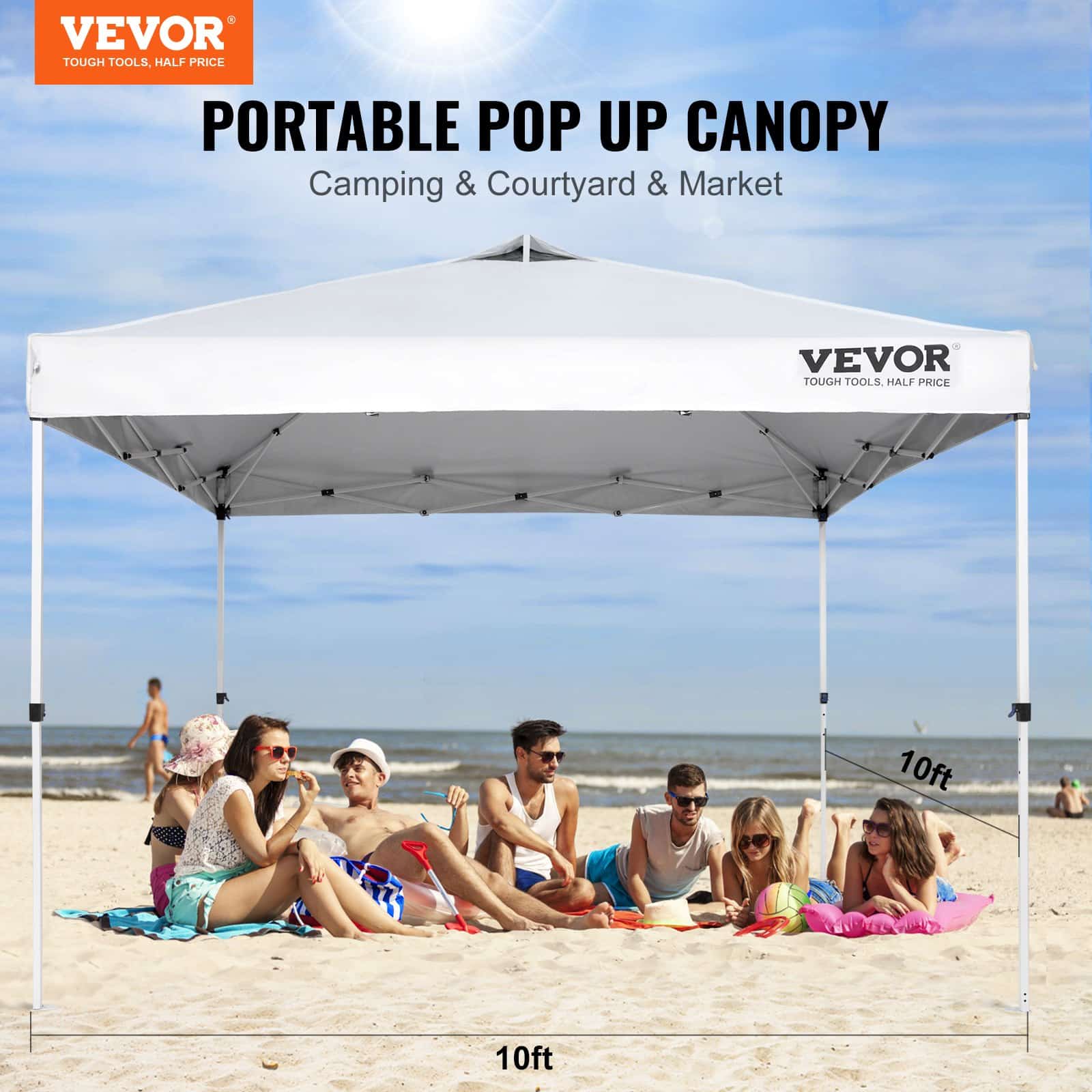 VEVOR 3x3 m Pop Up Canopy Tent with Bag, UV & Water-Resistant, Adjustable Height, for Camping & Outdoor Events, White – Paveikslėlis 2