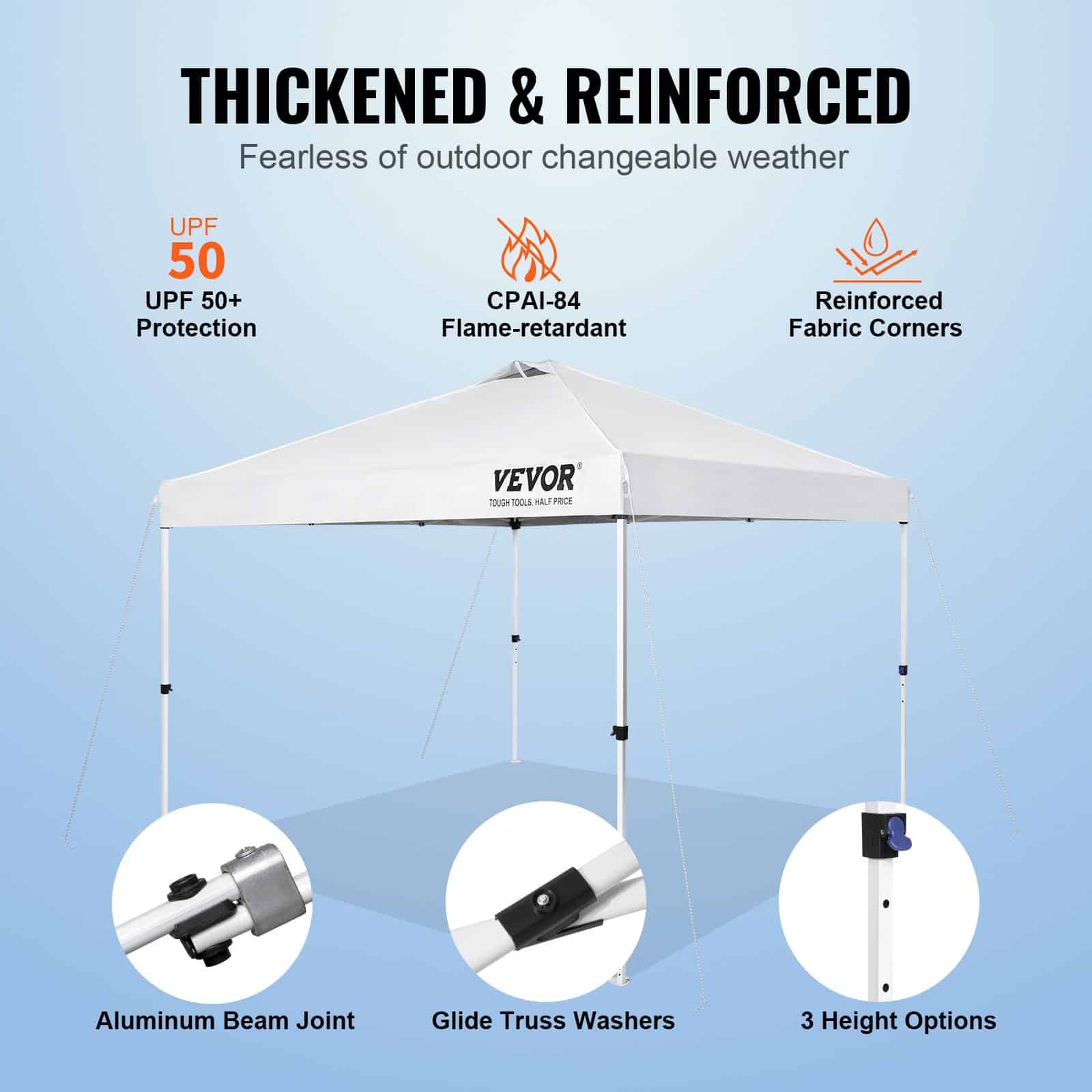VEVOR 3x3 m Pop Up Canopy Tent with Bag, UV & Water-Resistant, Adjustable Height, for Camping & Outdoor Events, White – Paveikslėlis 3