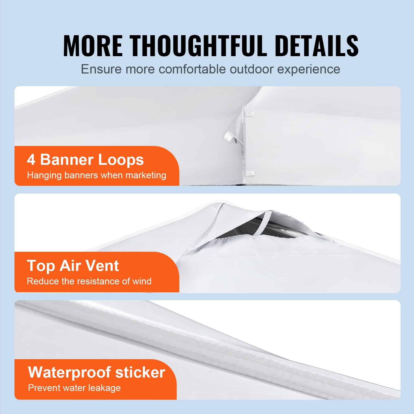VEVOR 3x3 m Pop Up Canopy Tent with Bag, UV & Water-Resistant, Adjustable Height, for Camping & Outdoor Events, White – Paveikslėlis 6