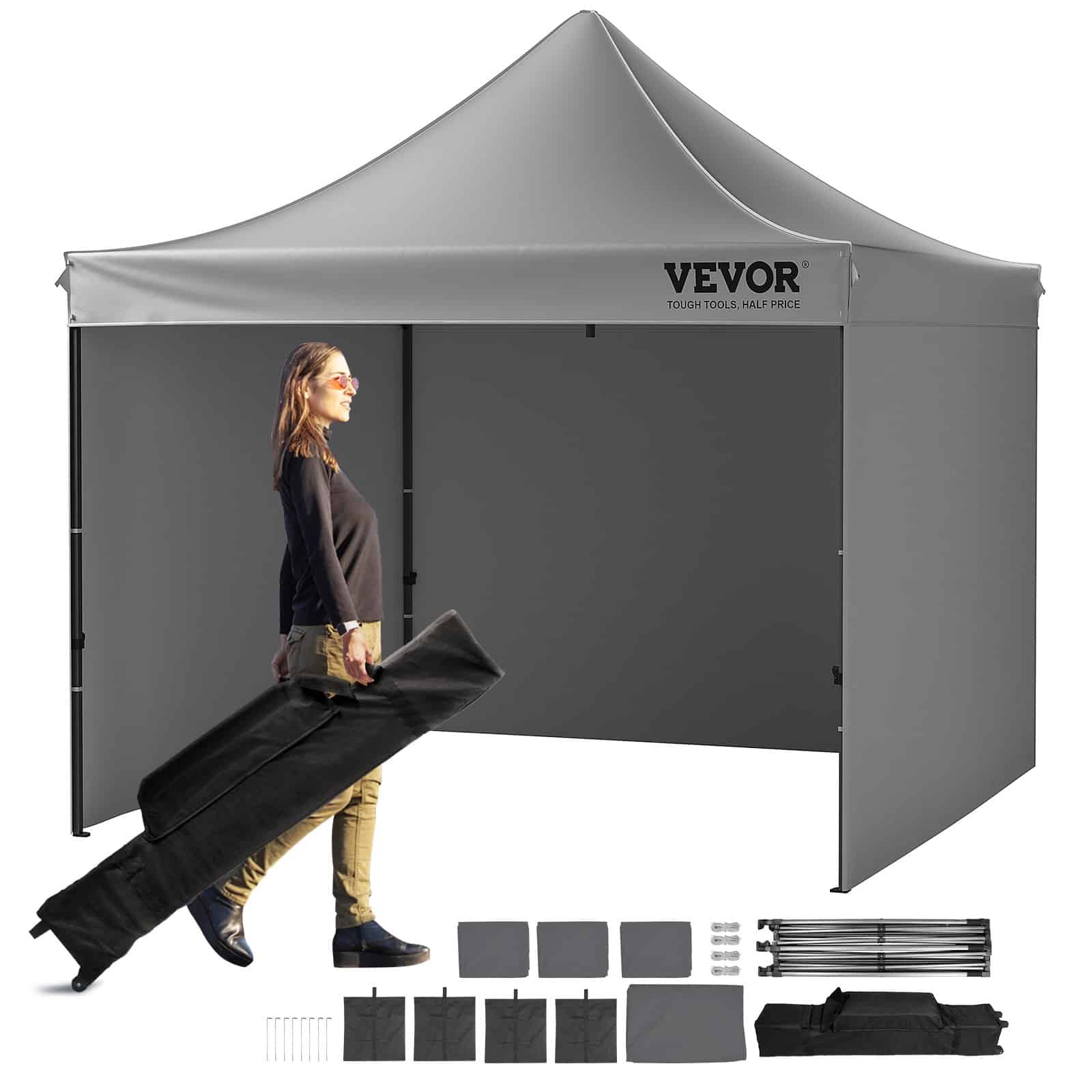 VEVOR 3x3 m Pop Up Canopy Tent with Sidewalls, Dark Gray Outdoor Gazebo, UV & Waterproof, for Camping, Party, Backyard