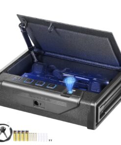 VEVOR Biometric Pistol Safe for 2 Handguns with Fingerprint, Key & Code Access, LED Light, Steel Lock & Foam Interior