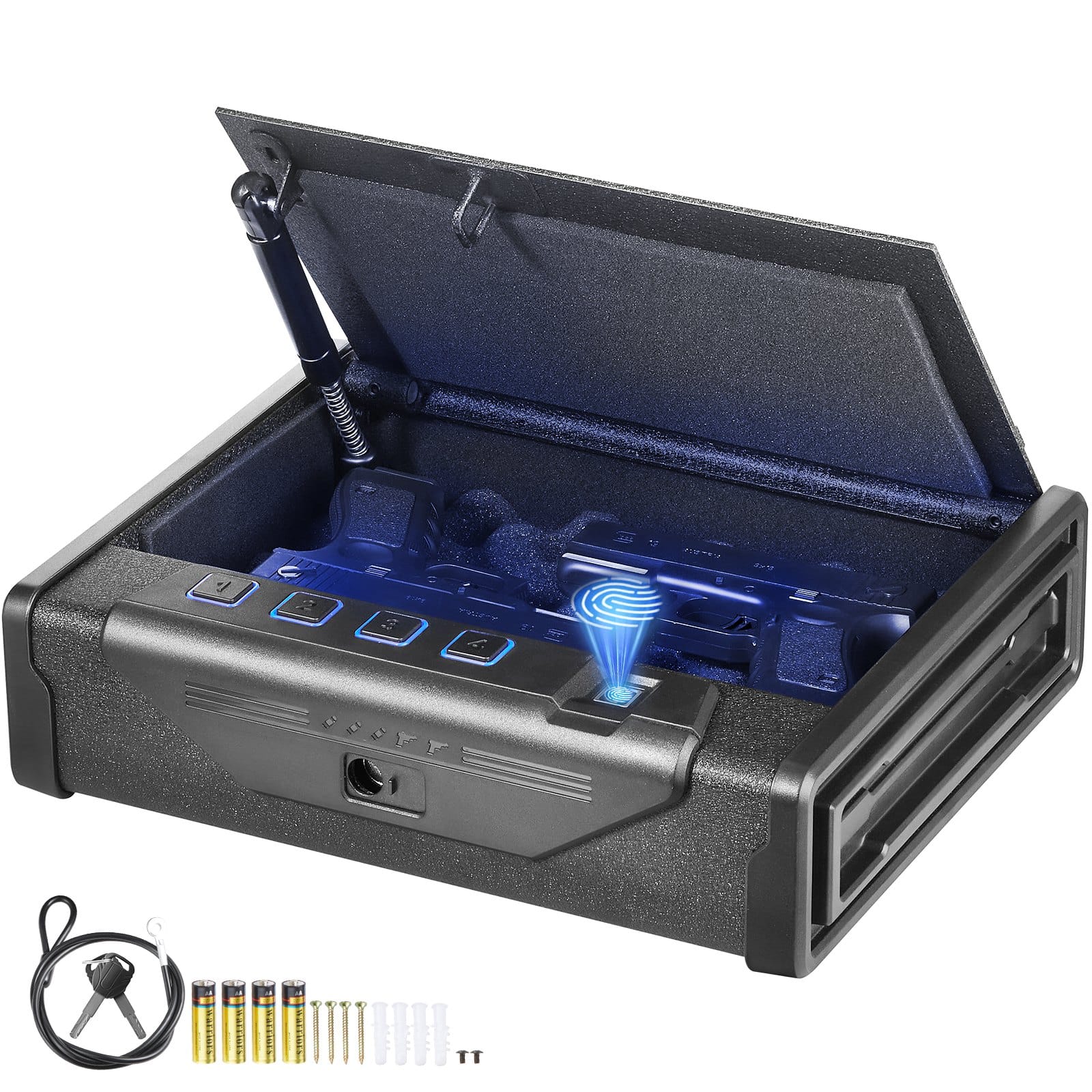 VEVOR Biometric Pistol Safe for 2 Handguns with Fingerprint, Key & Code Access, LED Light, Steel Lock & Foam Interior