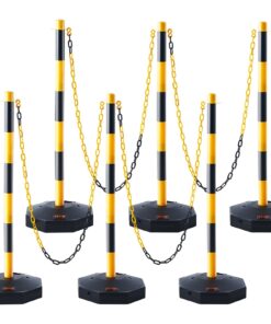 VEVOR 6-Pack Adjustable Traffic Delineator Posts with Fillable Base & 2.44 m Chain, Yellow/Black, for Parking, Road Safety, Construction