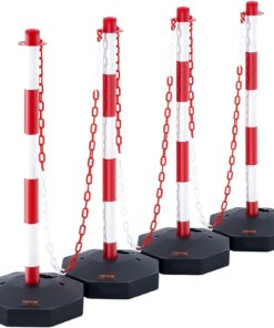 VEVOR Adjustable Traffic Delineator Posts with Fillable Base & 2.44 m Chain, 4-Pack Safety Barriers for Roads & Parking
