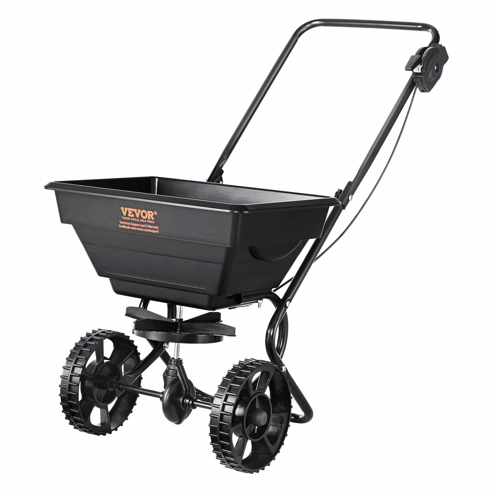VEVOR 15L Broadcast Spreader with 20.3 cm Wheels, Steel Push Seeder & Salt Spreader for Lawn, Garden, Farm, Black