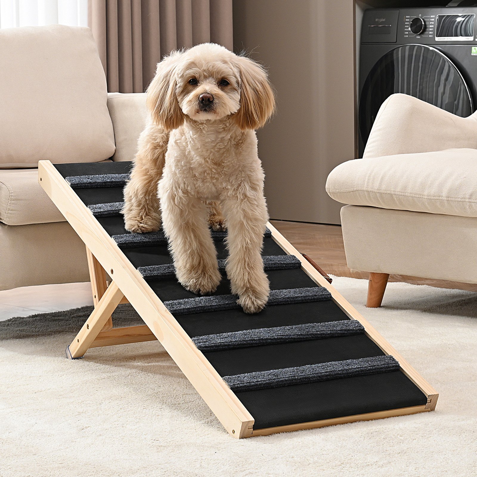 VEVOR Folding Wooden Pet Ramp 100cm, Adjustable 38–56cm, Non-Slip Surface, for Small/Large Dogs & Cats, Bed/Couch/Car Use - Pilt 8