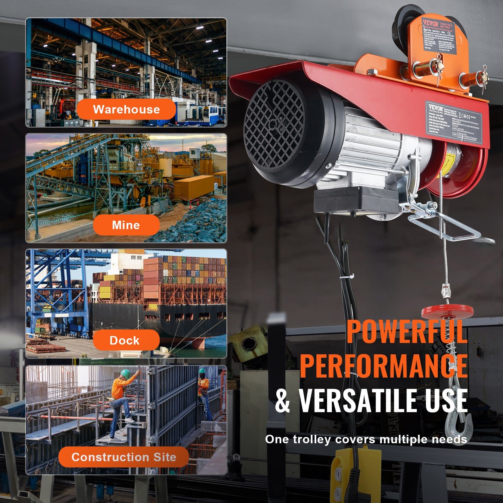 VEVOR Manual Push Beam Trolley for Electric Hoist, 499 kg Capacity, Adjustable 6–12 cm Flange, Fits PA200–PA500, Dual Wheels - Image 6