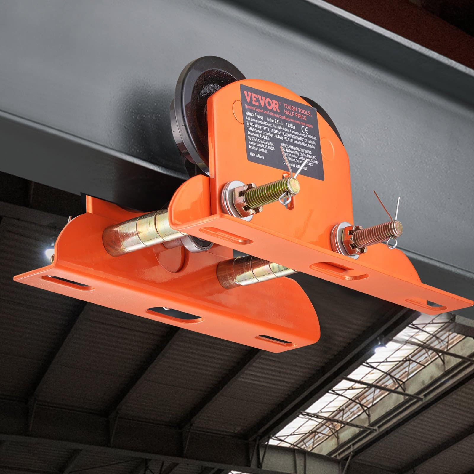 VEVOR Manual Push Beam Trolley for Electric Hoist, 499 kg Capacity, Adjustable 6–12 cm Flange, Fits PA200–PA500, Dual Wheels - Image 8