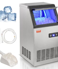 Коммерческий Льдогенератор VEVOR 45 кг/24ч, Отдельностоящий, 45 Кубиков, 12.5 кг Хранения, Нерж. Сталь, Очистка