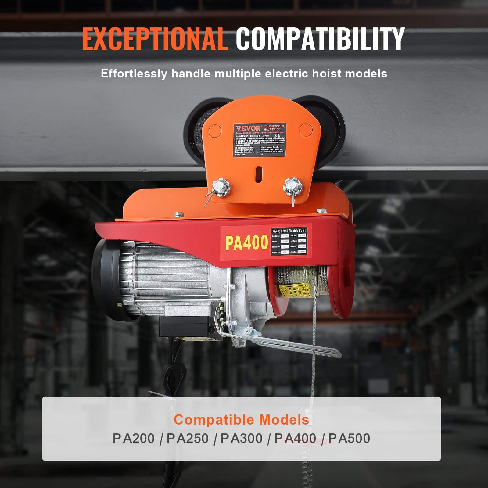 VEVOR 1 Ton Manual Push Beam Trolley for Electric Hoists PA200–PA500, Adjustable 6.8–11 cm Width, Dual Wheels, Alloy Steel - Image 4