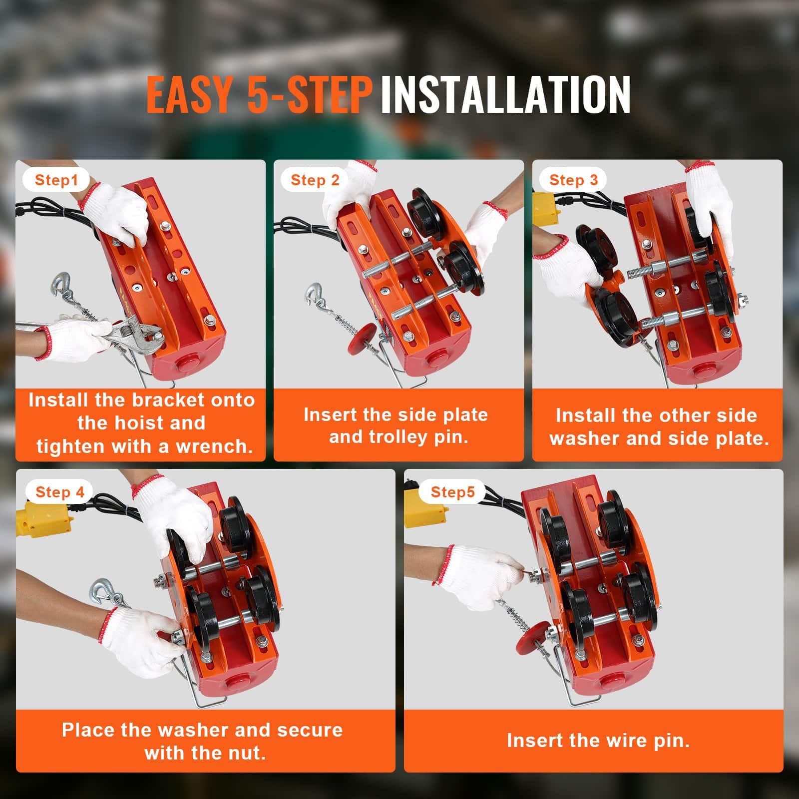 VEVOR 1 Ton Manual Push Beam Trolley for Electric Hoists PA200–PA500, Adjustable 6.8–11 cm Width, Dual Wheels, Alloy Steel - Image 5