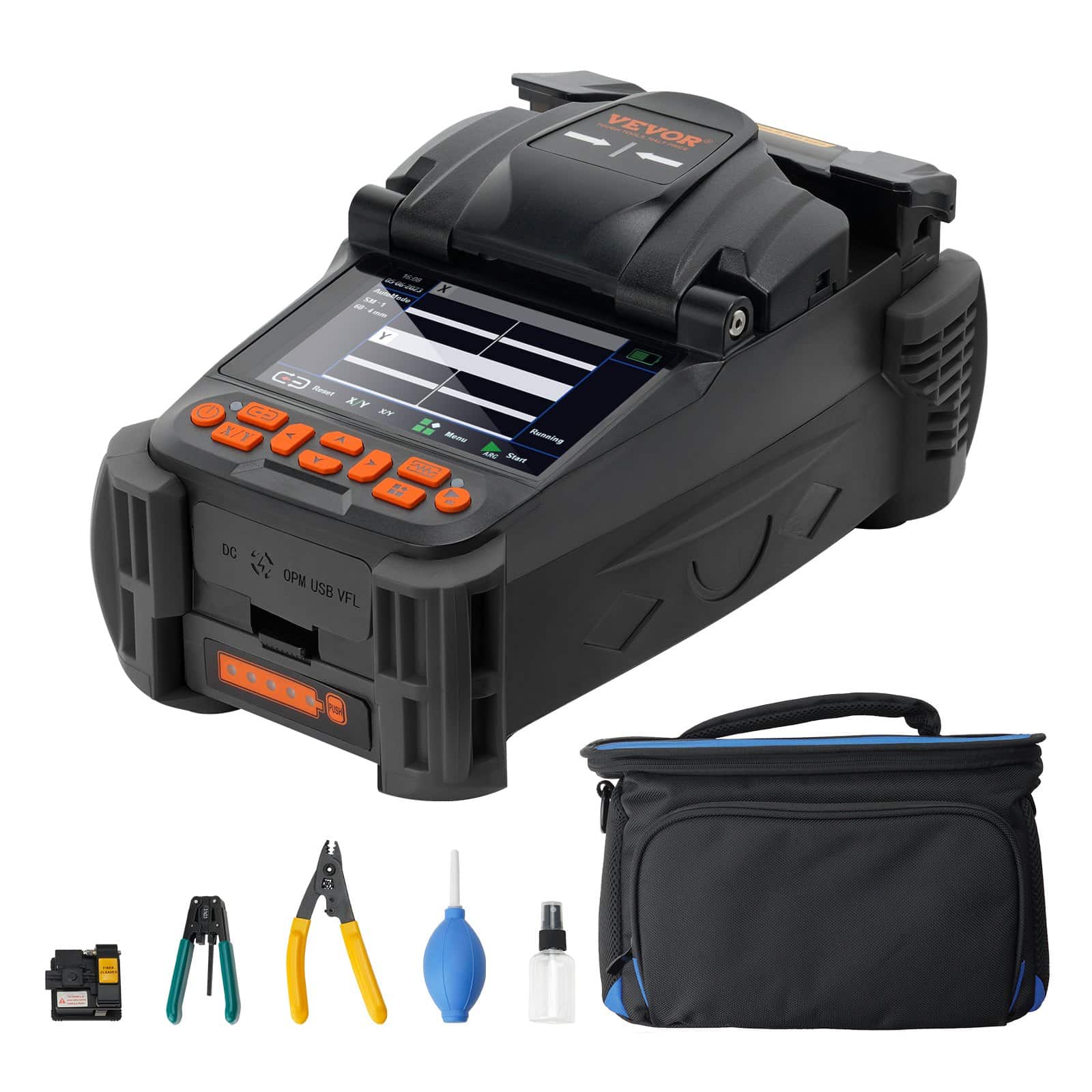 VEVOR Fiber Fusion Splicer Kit 6 mootoriga, südamiku joondamine, 10,16 cm LCD, autofookus, 3-ühes hoidik, kiire ühendamine ja küte