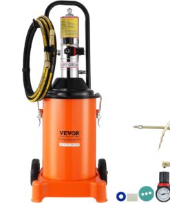 VEVOR 12L Pneumatic Grease Pump with 13 ft Hose & Gun, Portable Air-Operated Lubrication Pump, 50:1 Ratio, Steel Barrel, on Wheels