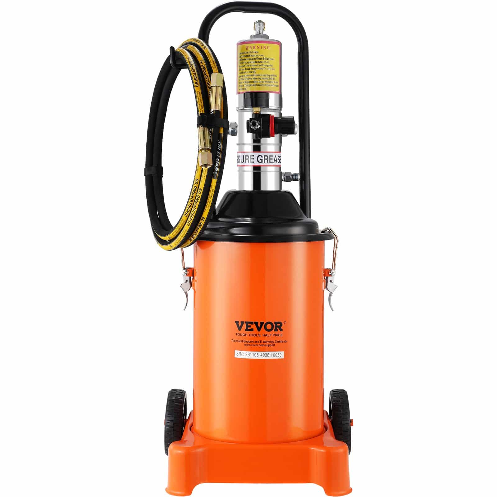 VEVOR 12L Pneumatic Grease Pump with 13 ft Hose & Gun, Portable Air-Operated Lubrication Pump, 50:1 Ratio, Steel Barrel, on Wheels — изображение 10