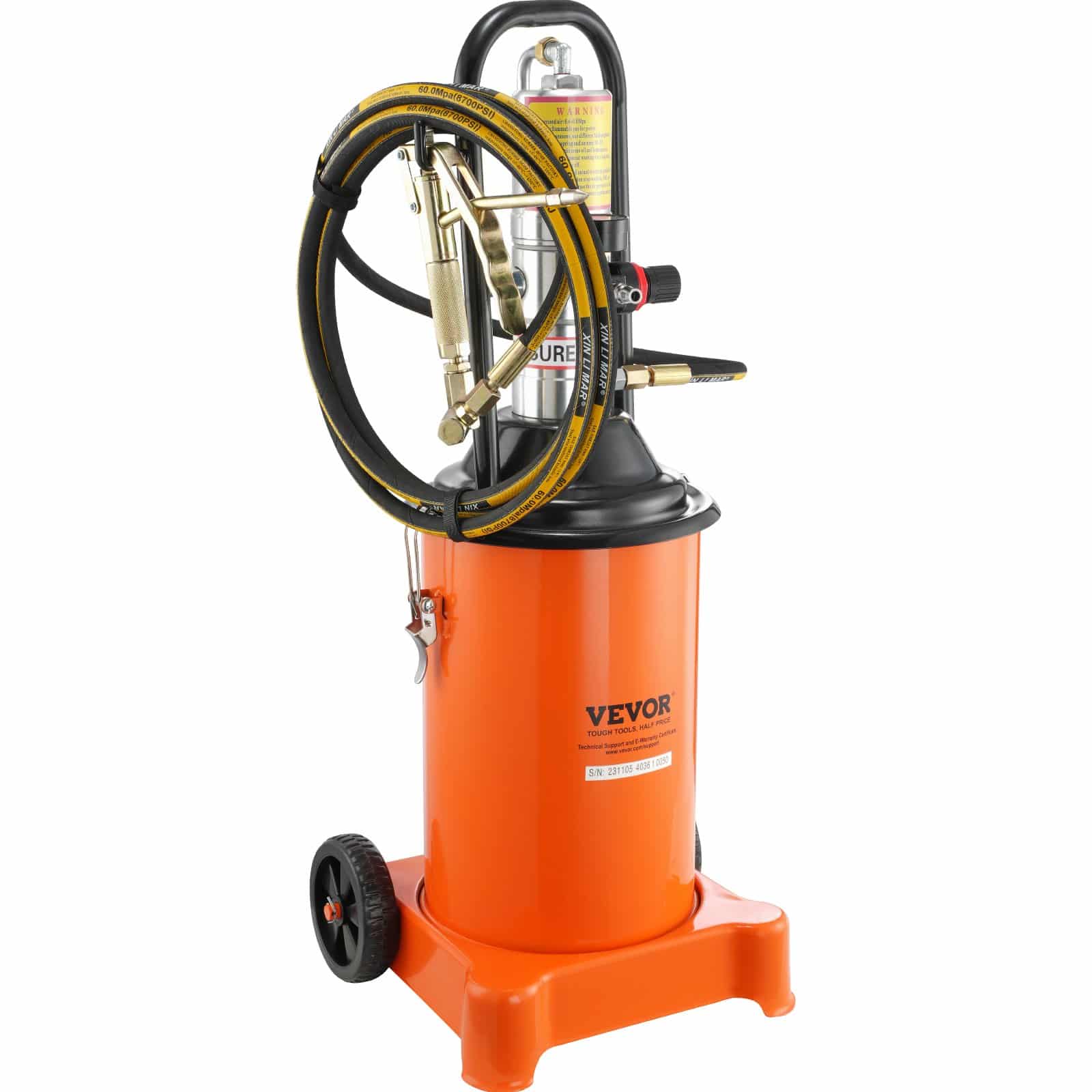 VEVOR 12L Pneumatic Grease Pump with 13 ft Hose & Gun, Portable Air-Operated Lubrication Pump, 50:1 Ratio, Steel Barrel, on Wheels — изображение 11