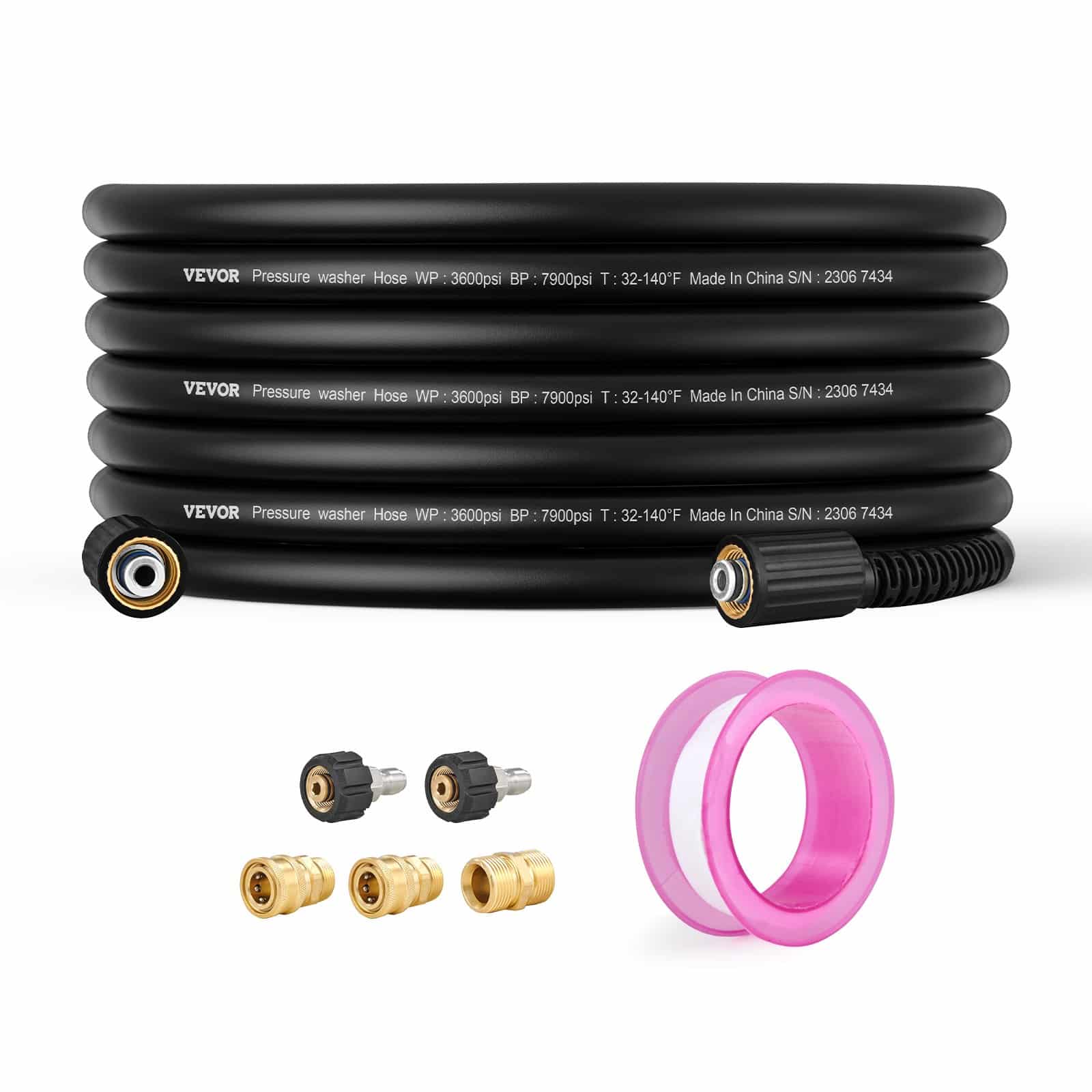VEVOR 15м шланг для мийки високого тиску, 6.35мм, 248 бар, латунна різьба M22-14мм, без перегинів, сумісний з більшістю брендів