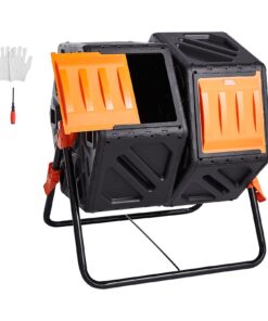 Двухкамерный стаканчик для компоста VEVOR 140L, без BPA, вращающийся уличный компостер с раздвижными дверями и стальной рамой