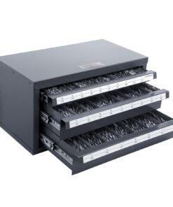 VEVOR Steel Drill Bit Organizer Cabinet, 3-Drawer, 27 Compartments, A-Z Labels, Stackable Storage for Workshop & Garage