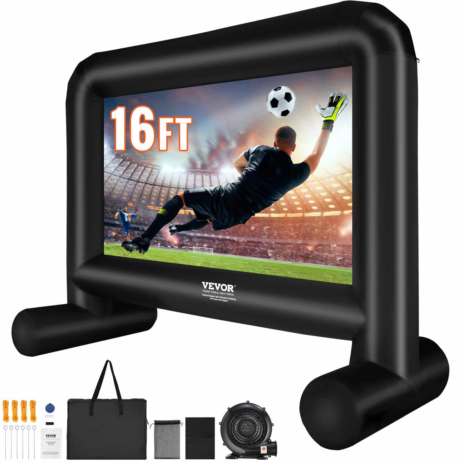 VEVOR 4.9 m Inflatable Outdoor Movie Screen with Silent Blower, Front/Rear Projection, Oxford Fabric, Carry Bag Included