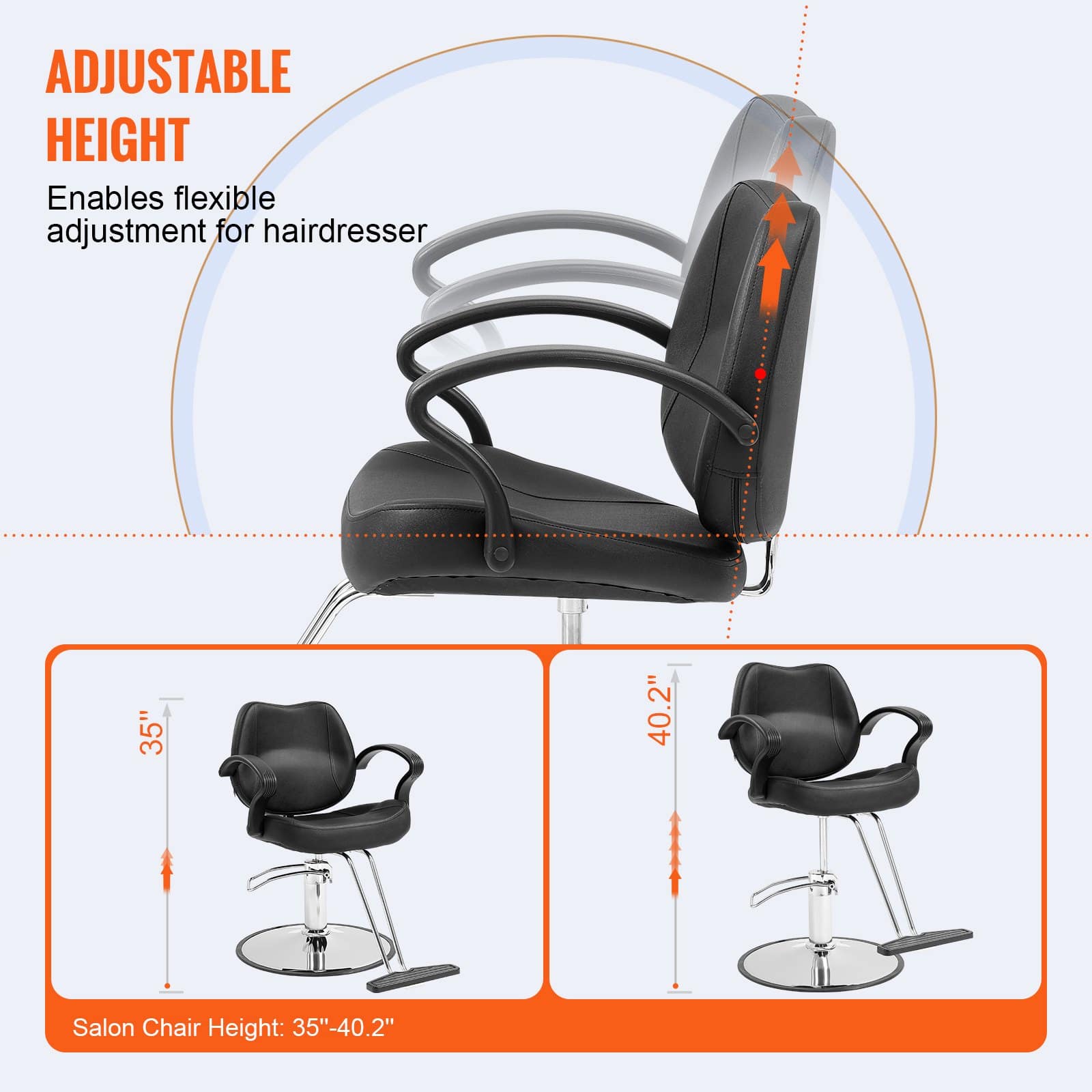 VEVOR Black Salon Chair with Hydraulic Pump, 360° Swivel, Footrest, PU Leather, Max Load 150 kg for Hair Stylists & Beauty Spa — изображение 3