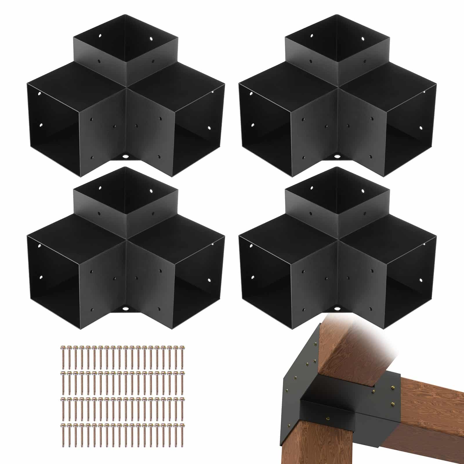 Комплект кронштейнов VEVOR 142x142 мм для перголы 4 шт. 3-полосные сверхпрочные стальные угловые кронштейны для деревянных балок, беседок и патио своими руками