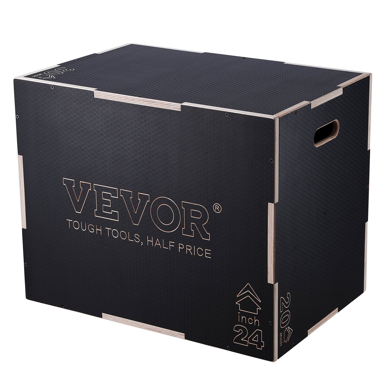 VEVOR 3-in-1 koka pliometriskā lēciena kaste – 76/61/51 cm pretslīdes fitnesa solis mājas trenažieru zālei, spēka un veiklības treniņiem, melns
