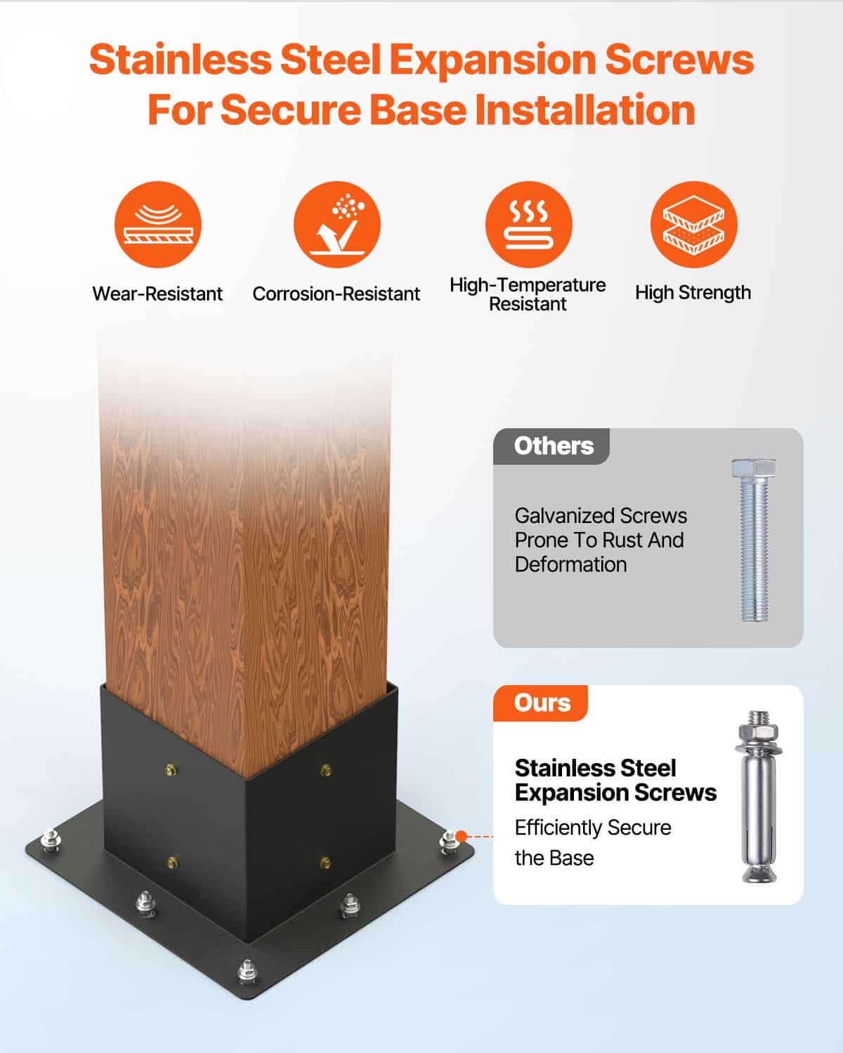 VEVOR 142x142mm Pergola Bracket Kit, 4pcs Heavy-Duty 4-Way Steel Corner Base for Wooden Gazebo, Patio, Easy DIY Install — изображение 4