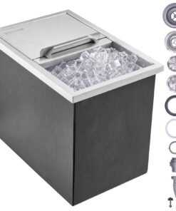 VEVOR 38.7L Stainless Steel Drop-In Ice Chest with Sliding Lid, 46x30.5x36.8cm, Outdoor Bar Cooler with Drain Pipe & Plug